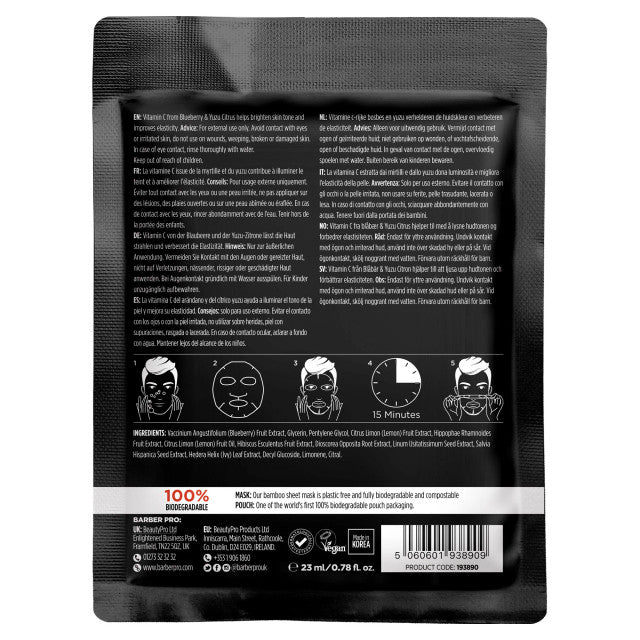 BARBER PRO ANTI-AGEING Vitamin C Sheet Mask rear of packet
