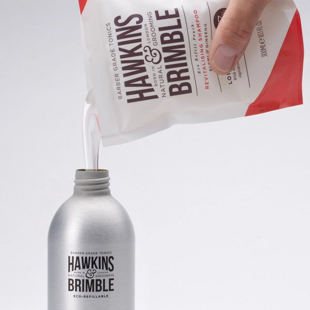 Hawkins and Brimble Revitalising Shampoo Eco Refillable 300ml and pouch
