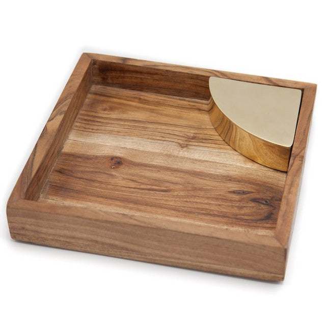 Wooden Catch All Tray With Brass Box empty