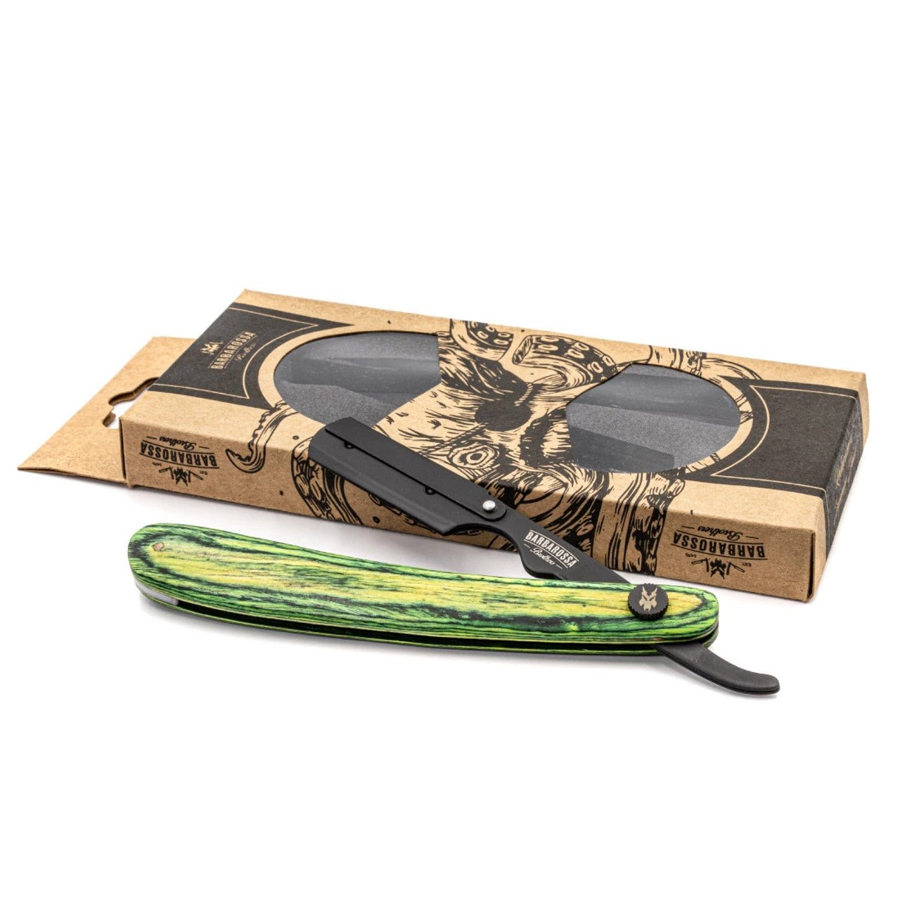 Barbarossa Brothers The Buccaneer Cut Throat Razor Green Wood and box