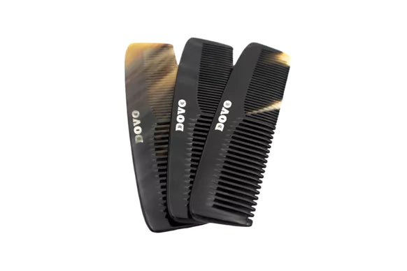 DOVO pocket comb cow horn showing different variations of finish