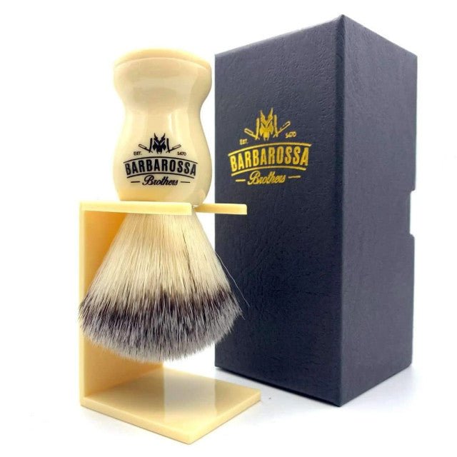 Barbarossa Brothers Premium Synthetic Shaving Brush In Cream and box