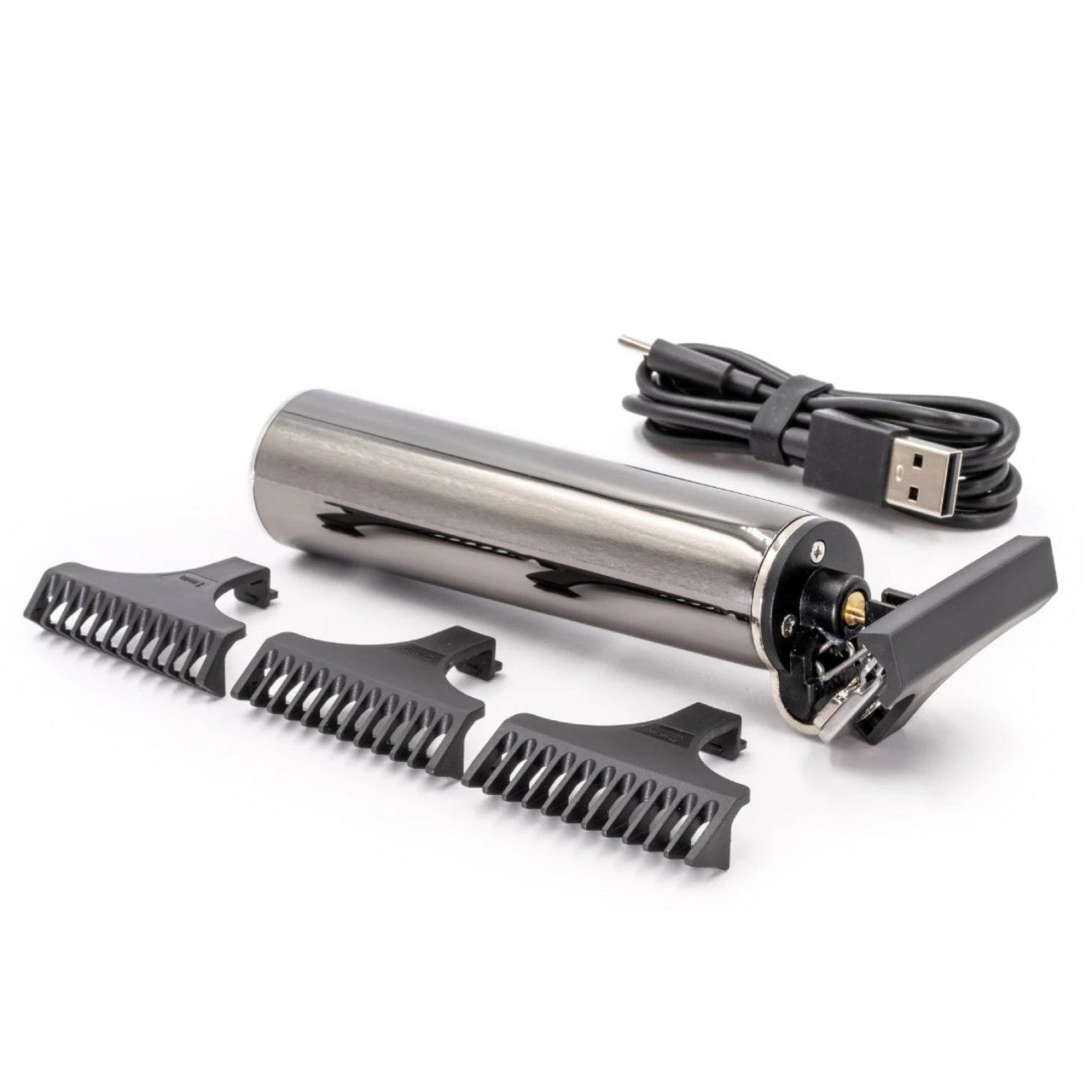 Barbarossa Brothers Electric Head and Body Hair Clippers Stainless Grey and charging cable