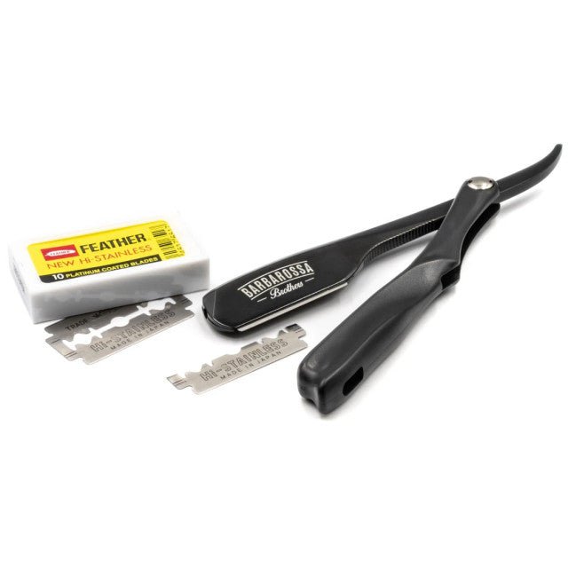 Barbarossa Brothers Japanese Kamisori Foldable Cut Throat Razor Black with blades
