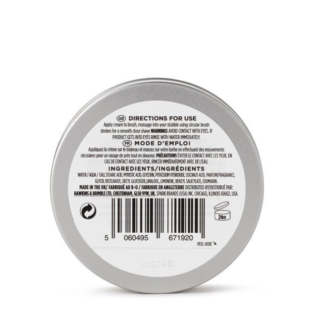 Hawkins and Brimble Shaving Cream bottom of tin