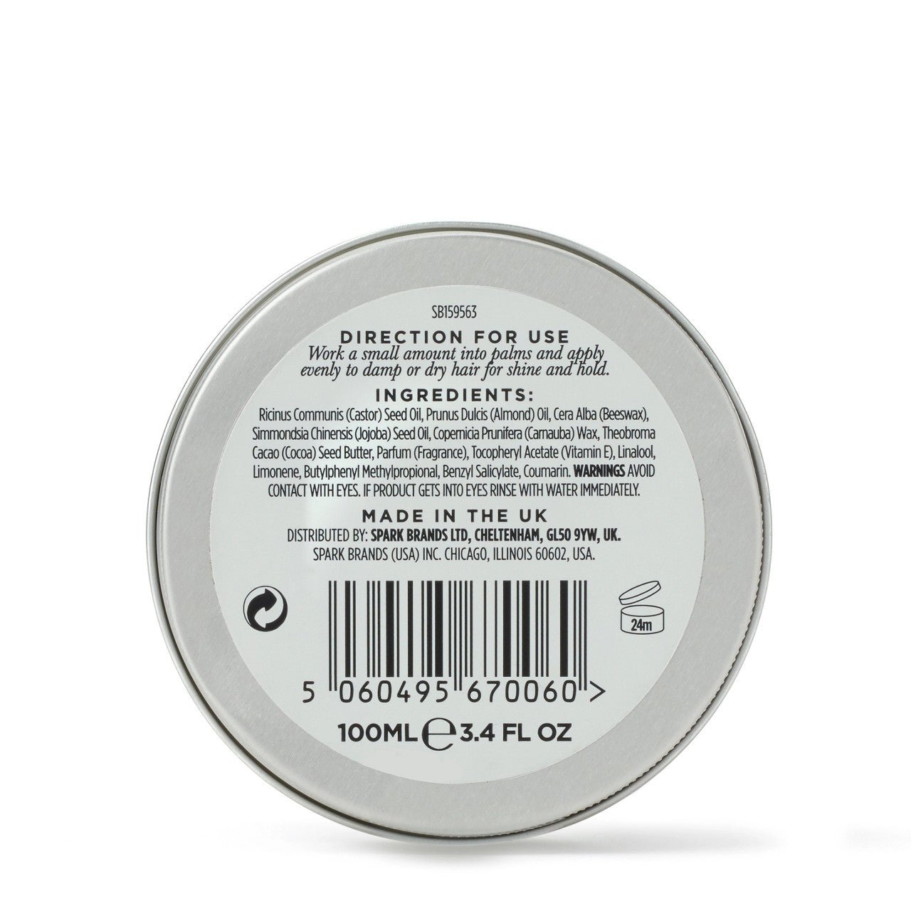 Hawkins and Brimble Hair Wax bottom of tub