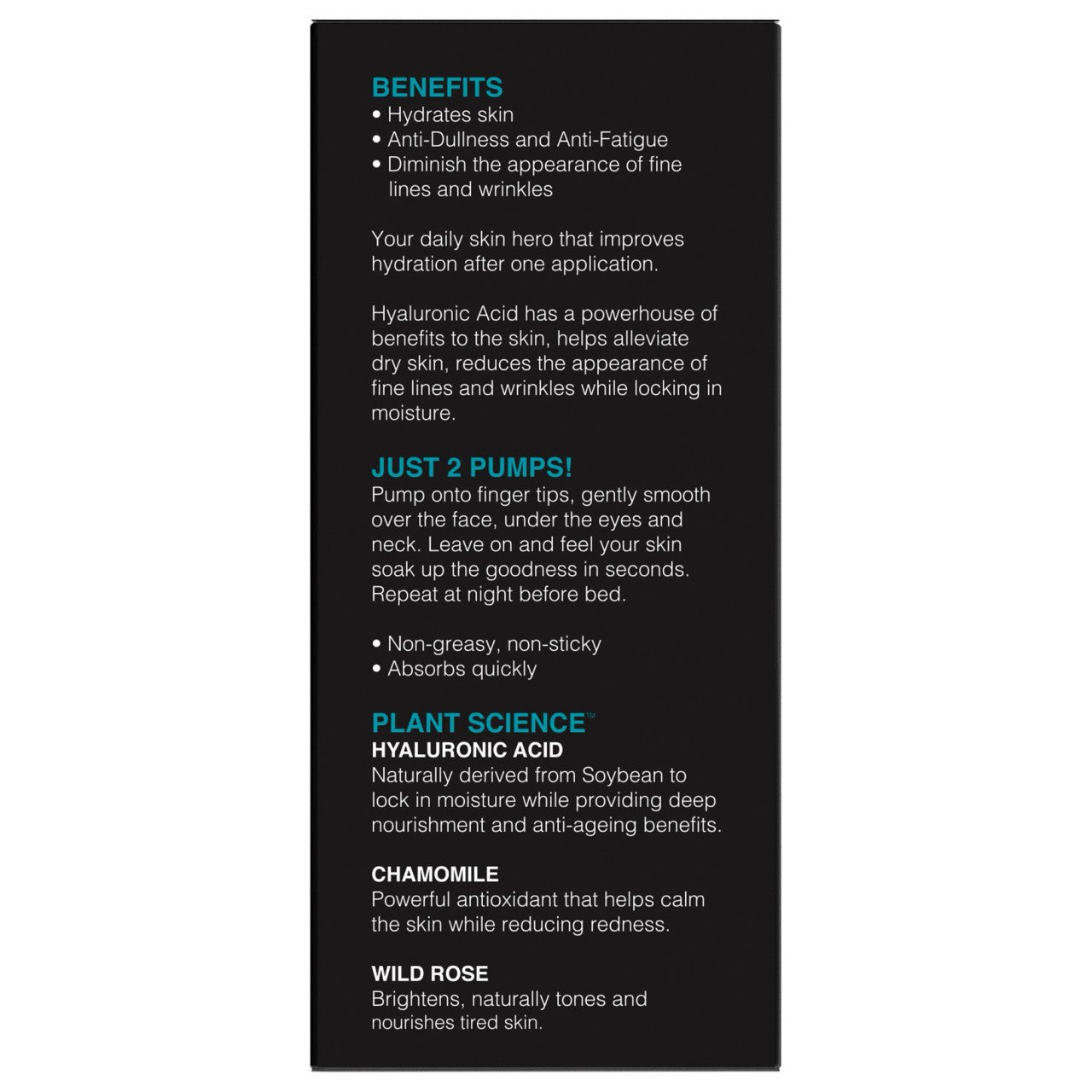 BARBER PRO Hydrating Hyaluronic Acid 2% Daily Serum side of box